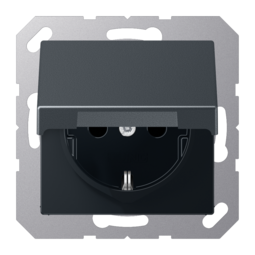 Розетка JUNG А-СЕРИЯ, скрытый монтаж, с заземлением, с крышкой, со шторками, белая