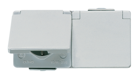 Розетка двухместная JUNG WG800, открытый монтаж, с заземлением, с крышкой, белый