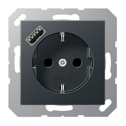 Розетка с USB Jung A 500, скрытый монтаж, с заземлением, антрацит матовый, A1520-18AANM